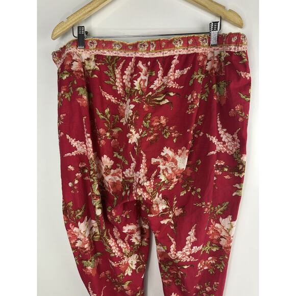 Sundance Boho Cotton Pull On Pants Floral Red Drawstring Lounge Women’s Large - Picture 8 of 10
